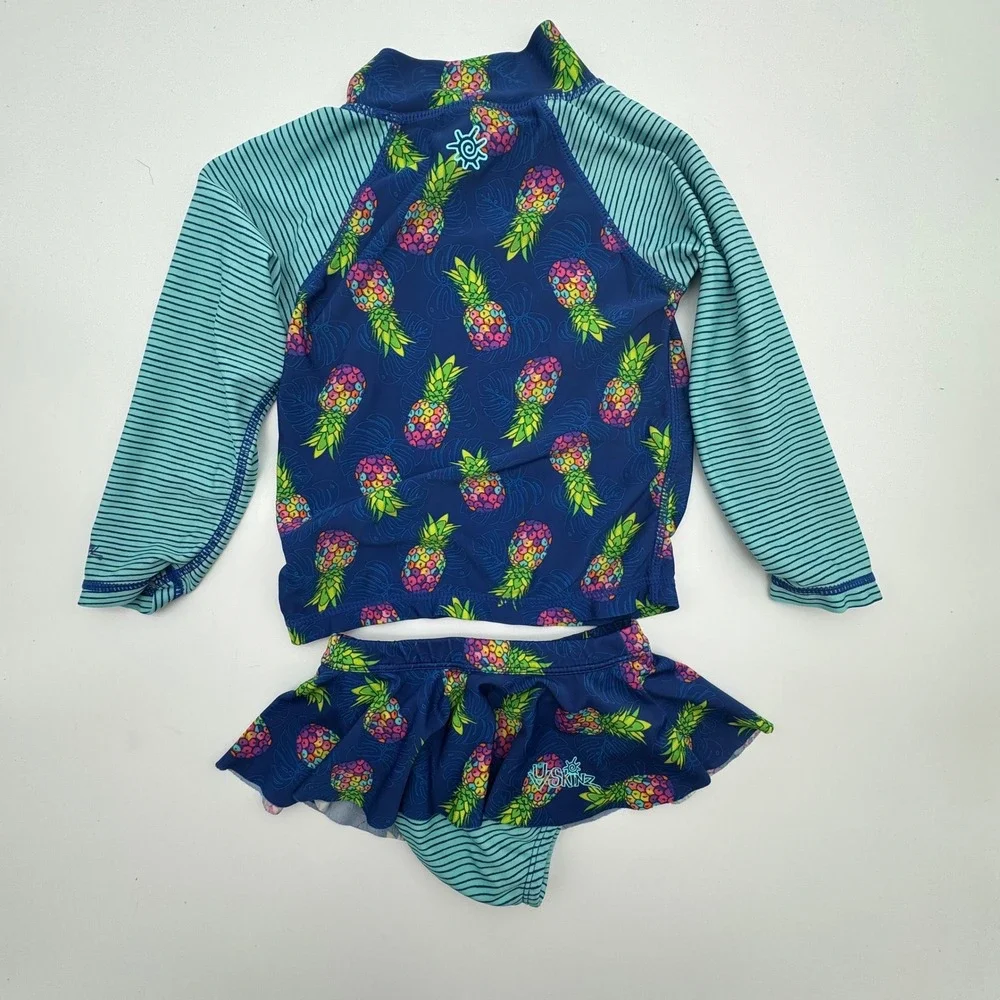 UV Skinz UPF‎ 50+ Pineapple Rash Guard Swim Set Girls Size 4T Long Sleeve